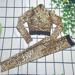 Cheetah Women's Two Piece Pants Tracksuits Yoga Suits Leopard Black Print Long Sleeves Waist Slim Leggings Sport Suit253o