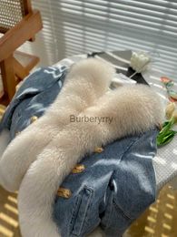 Women's Fur Faux Fur 2023 New Women Winter Denim Jacket With Fox Fur Lady Leisure Fashion Streetwear White Duck Down Coat Parka Y2kL231007