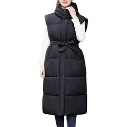 Women's Vests Slim Mid-Length Cotton Vest Fashionable Zipper Hooded Solid Colour Jacket Soft And Warm Coat Chalecos Para Mujeres