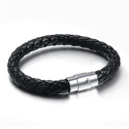 Stainless Steel Bangle Men Leather Cord Bracelet&Bangle Black Color Leather Bracelet For Men Wristband Rope Jewelry247p