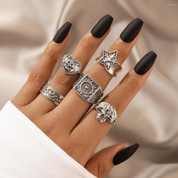 Cluster Rings HuaTang 5pcs/sets Punk Skull Silver Color Ring Sets For Women Men Vinage Star Heart Geoemtry Alloy Hip Hop Jewelry Anillo