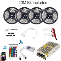 20m RGBW RGB WIFI LED Flex Strip Kit SMD 5050 2835 IP65 Waterproof Tiras Ruban Music Time Mode Controller 12V Power Supply Ada269d