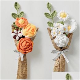 Decorative Flowers Wreaths Knitted Peony Artificial Rose Home Diy Decor High Quality Big Bouquet Accessories Craft Handmade Fake Drop Dh73Z