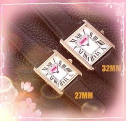 Top Brand Couple Women Men Lovers Watch Two Pins Design quartz battery super Clock Square Roman Tank Dial Genuine Leather Classic Business Wristwatch Montre De Luxe