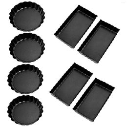 Bowls 8 Pcs Non-Stick Quiche Tart Pans(Round&Rectangle)with Removable Bottom Fluted Tin For Fruit Pie Cake Biscuit Baking