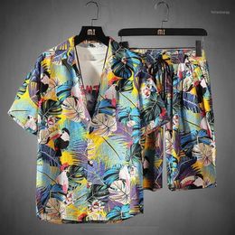 Mens Set Short Sleeve Hawaiian Shirt And Shorts Summer Casual Floral Shirt Beach Two Piece Suit 2020 New Fashion Men Sets S-5XL1262T