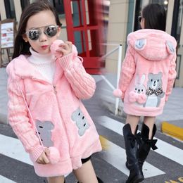 Down Coat Autumn Winter Girls Jacket Cute Rabbit Bear Keep Warm Little Princess Plush Jacket Hooded Zipper Sweater 3-12 Years Kids Clothes 231007