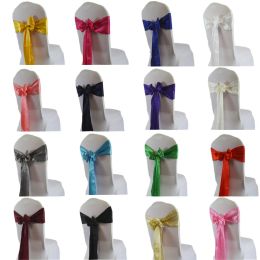 50pcs 15X275cm Satin Chair Sashes Banquet Bow Tie Band For Wedding Birthday Party Hotel Home Chairs Decoration Event Supplies