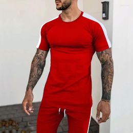 Men's Tracksuits Summer Short Sleeved Shorts Two-Piece Youth Color Matching Round Neck T-shirt Casual Sports Set