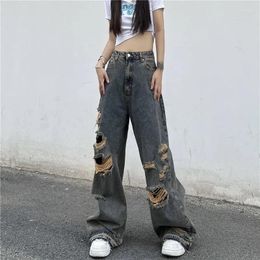 Women's Jeans Ripped Women Personality Street Trend Old Washed High Waist Denim Pant Retro Hip Hop Couple Casual Harajuku Pants Female