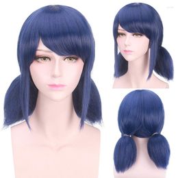 Party Supplies Anime Wigs Dark Blue Plait Girls Fake Headgear Double Ponytails Cosplay Wig Halloween Heat Resistant Synthetic Hair