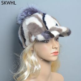 Ball Caps Womens True Natural Mink Hat Adult Handmade Warm Winter Baseball Luxury Elegant Fashion 231006