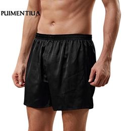 Puimentiua 2020 Men's Satin Silky Boxers Homewear Shorts Luxury Silk Loungewear Pyjama Short Plus Size Loose Casual Shorts306v