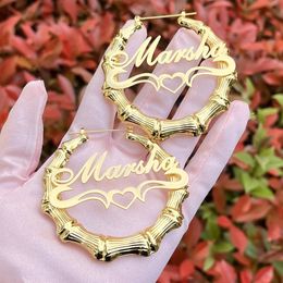 Hoop Huggie Wholesale Stainless Steel Name Earrings Bamboo Earrings Customize Heart Earrings Custom Earrings Woman 231005