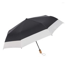 Umbrellas Solid Color Wood Handle Umbrella Splicing Men's And Women's Three-fold Simple Retro Rain Sun Protection