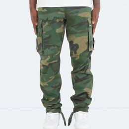 Men's Pants Elastic Waist Solid Color Trousers Versatile Cargo Breathable Soft Stylish Mid-waist With Multiple