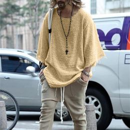 Men's T-Shirts Vintage Mens Solid Loose Long Sleeve Tee Shirt Summer Harajuku Casual O-Neck T Shirts Men Fashion Baggy Tops 2194v