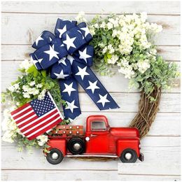 Decorative Flowers Wreaths Bowtie Card Car Door Hanging Wreath Independence Day Flag Waggon Wheel Christmas Heart For Front Large Mini Dhbvt