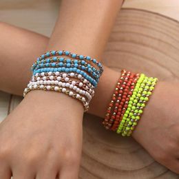 Strand Vlen Boho Multi Color Painted Copper Beads Bracelet For Women Stackable Stretch Bracelets Gold Plated Jewelry Pulseras Mujer