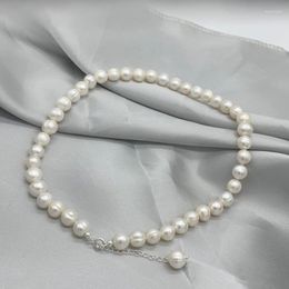 Pendants 9-10mm Freshwater Pearl Necklace 925 Sterling Silver Choker Necklaces For Women Birthday Classic Present