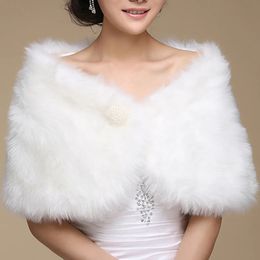 Women's Fur Faux Fur Elegant Women Wedding Jackets White Black Faux Fur Accessory Bridal Shawl Wraps Cape Winter Evening Party Coat Cloak 231007