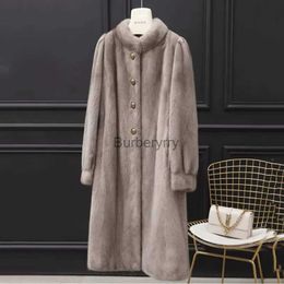 Women's Fur Faux Fur 2023 New Fashion Coat 100% Real Natural Mink Whole Fur Women Long With Stand-Collar Winter Thick Warm Fe Mink Fur JacketL231007