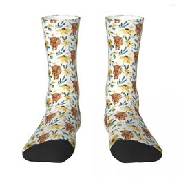 Men's Socks Highland Cow And Sunflowers Harajuku Sweat Absorbing Stockings All Season Long Accessories For Man's Woman's Gifts