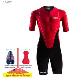 Others Apparel Huub Triathlon Summer Team Men Racing Jumpsuit Short Sleeve Cycling Speed Suit Mono Ciclismo Hombre Run Swim Tri SuitL231007