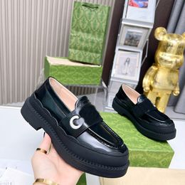 New Thick Sole Women Dress Shoes Luxury Designer Classic Letter Flower Wave Loafers Shoes Sheepskin Padding Tup Big Sole Anti Slides Durable Ladies Calfskin Shoe