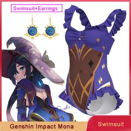 Anime Game Genshin Impact Fanart Mona Swimsuit Cosplay Costume Earrings Summertime Dress Sukumizu Ganyu Swimwear Bikini Suitcosplay