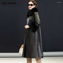 Women's Leather Tajiyane Genuine Sheepskin Jacket Women Winter Long Down Coat Woman Real Fur Collar And Cuffs Chaquetas Para Mujeres