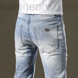 Men's Jeans Designer designer Trendy brand spring and summer cotton jeans men's Korean slim fit elastic middle waist hole Leggings I73V NAPI