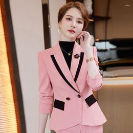 Women's Two Piece Pants Pink Suit Coat For Women Autumn Winter Celebrity Professional Temperament 2 Sets Business Blazer Jacket