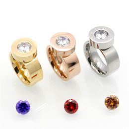 New Original design Stainless steel wide band Gold Four Colour zircon titanium Interchangeable Stone Ring for Women Female no fade275w