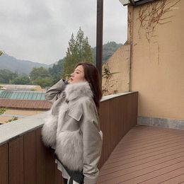 Women's Leather Women Faux Simulated Fur Korean Office Lady Winter Zipper Turn-down Collar Full Length Keep Warm Coat