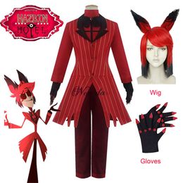 Theme Costume Hazbin Cosplay Hotel Alastor Uniform Cosplay Costume Men Women Halloween Costume Full Set (jacket+pants+shirt+tie+gloves+wig)cosplay