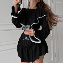 Casual Dresses Elegant Corset Party Dress Women Y2K INS Clothing Fashion Long Flare Sleeve O Neck High Waist Ruched Ruffle Evening