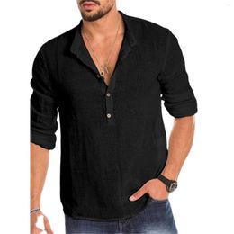 Men's Casual Shirts Men Cotton Linen Shirt Solid Colour Leisure Button Blouse Harajuku Loose Overshirt Outdoor Sports Elegant Undies Camisas