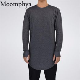 Mens Hip Hop T Shirt full Long Sleeve T-Shirt With Thumb Hole Cuffs Tees shirts Curve Hem Men Street Wear Tops Y0322235V