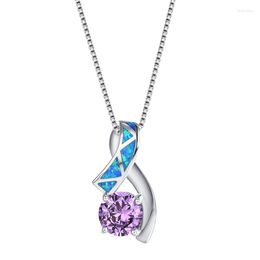 Pendants Purple Round Zircon Pendant White Blue Fire Opal Necklaces For Women Wedding Jewellery Vintage Fashion Birthstone Necklace Bridal