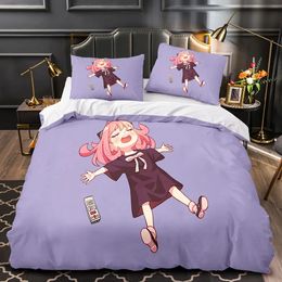 Bedding sets Anime FAMILY Anya Forger Comforter Bedding Sets Full Size Cartoon Duvet Cover Queen King Size Quilt Cover Pillowcase Set 231007