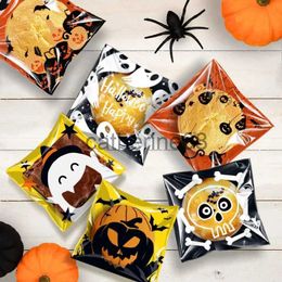 Gift Wrap 100Pcs Halloween Plastic Candy Bag Skull Pumpkin Ghost Opp Transparent Gift Bag for Halloween Party Cookie Biscuit Packaging Bag x1007 x1009