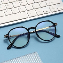 Sunglasses Small Round Frame Myopia Finished Glasses Flat Light Anti Blue Lens Eyeglasses Men Women Nearsighted Eyewear0--6.0