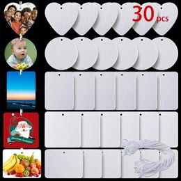 30Pcs Sublimation Blank Air Freshener Sheets With Elastic Cord Felt Thermal Transfer Key Chain Double-Side Tags DIY Tool Keychains3168