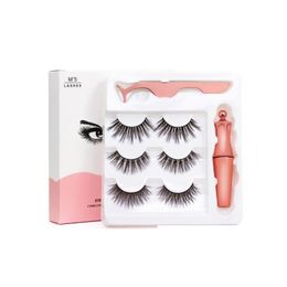False Eyelashes Natural Magnetic Eyeliner Set Handmade 3 Pairs Thick Fake Lashes With Tweezer Drop Delivery Health Beauty Makeup Eyes Dhg8R