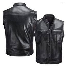 Men's Vests Men Vest Black Biker Motorcycle Hip Hop Waistcoat Male Faux Leather Punk Sleeveless Jacket