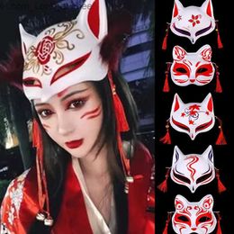 Party Masks Japanese Fox Mask Half Face Hand-Painted Cat Fox Mask Anime Halloween Festival Makeup Dance Mask Party Costumes Cosplay Props Q231007