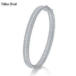 Bangle Follow Cloud 2mm 1.9ct 925 Sterling Silver All Bangle Bracelets for Women Wedding 18k White Gold Plated Party Jewellery 231005