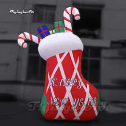 Advertising Inflatable Christmas Stocking Model Sock With Candy Cane 3m/6m Huge Simulated Candy Box For Holiday Event Decoration