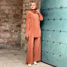 Ethnic Clothing Muslim Dress Women Two Piece Long-Sleeved Jilbab Abaya Dubai Turkish Tops Pants Djellaba Robe Caftan Kaftans Islam